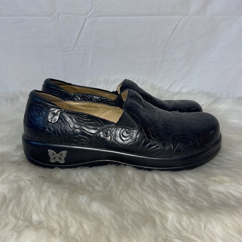 Alegria Keli Black Embossed Leather Flats Sz 37/7 - Picture 4 of 8